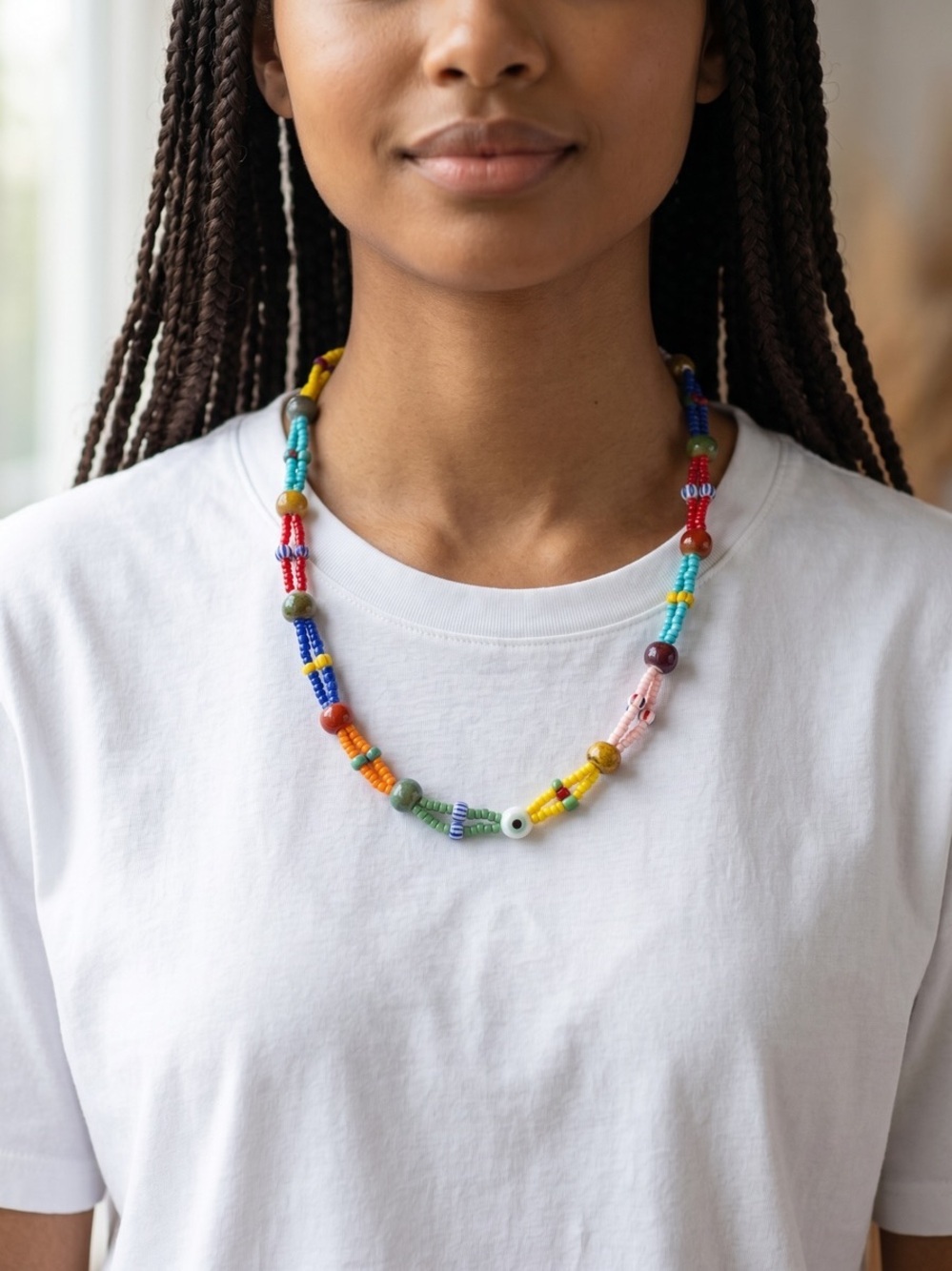 Zara Multicolor Beaded Statement Necklace Boho Adjustable